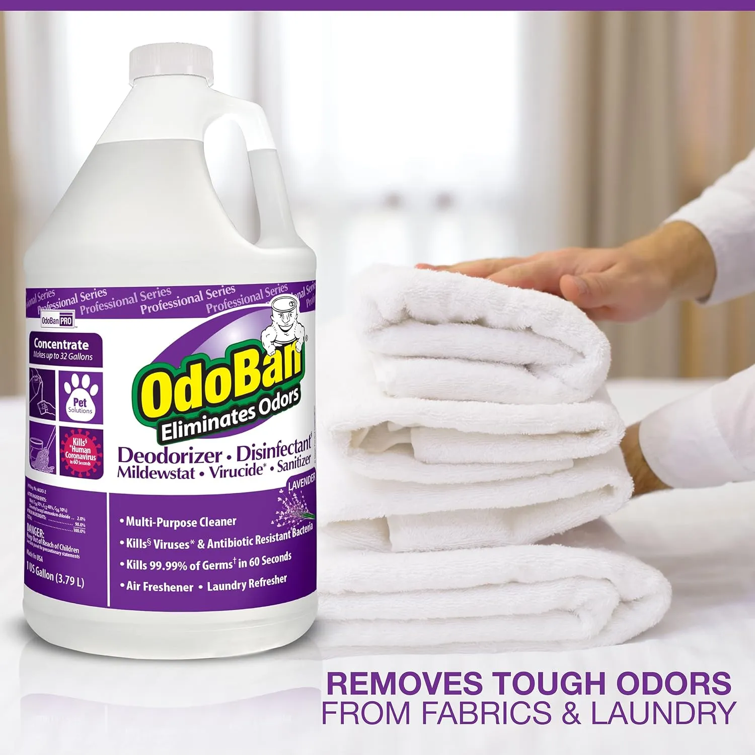 OdoBan Professional Disinfectant and Odor Eliminator Concentrate, 2-Pack, 1 Gallon Each Original Eucalyptus and Lavender Scents