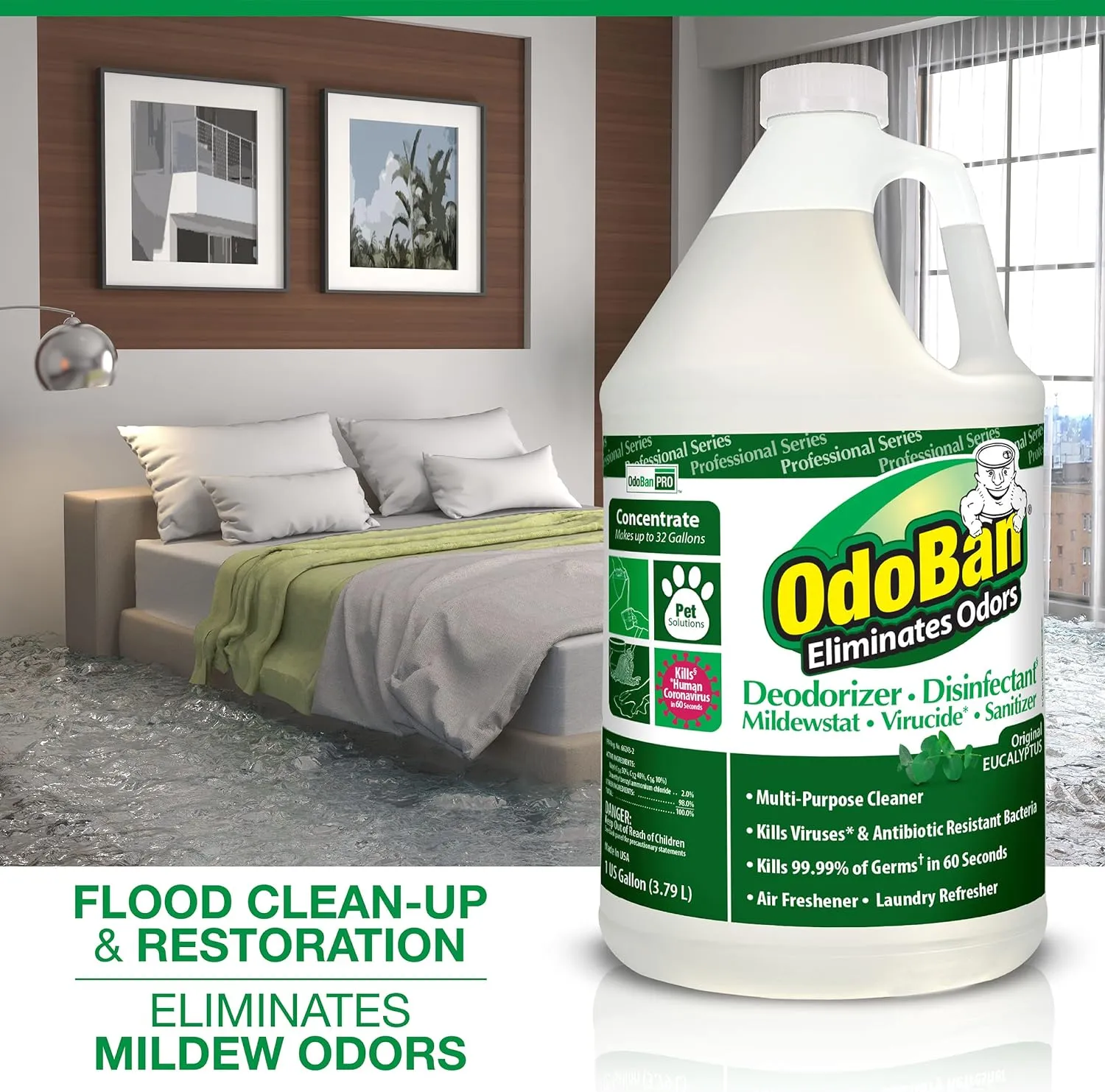 OdoBan Professional Disinfectant and Odor Eliminator Concentrate, 2-Pack, 1 Gallon Each Original Eucalyptus and Lavender Scents
