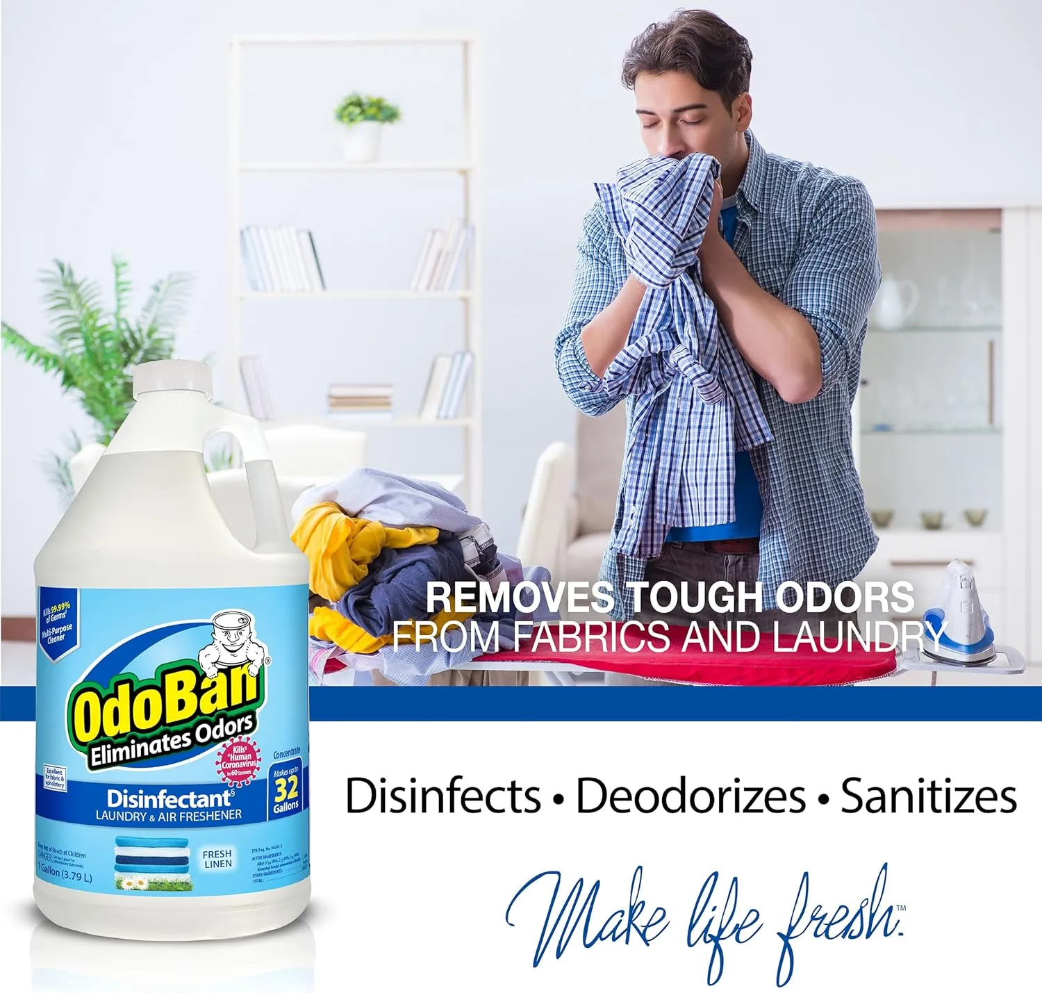 OdoBan Ready-to-Use Disinfectant and Odor Eliminator, Set of 2, 32 oz Spray and 1 Gallon Concentrate, Fresh Linen Scent