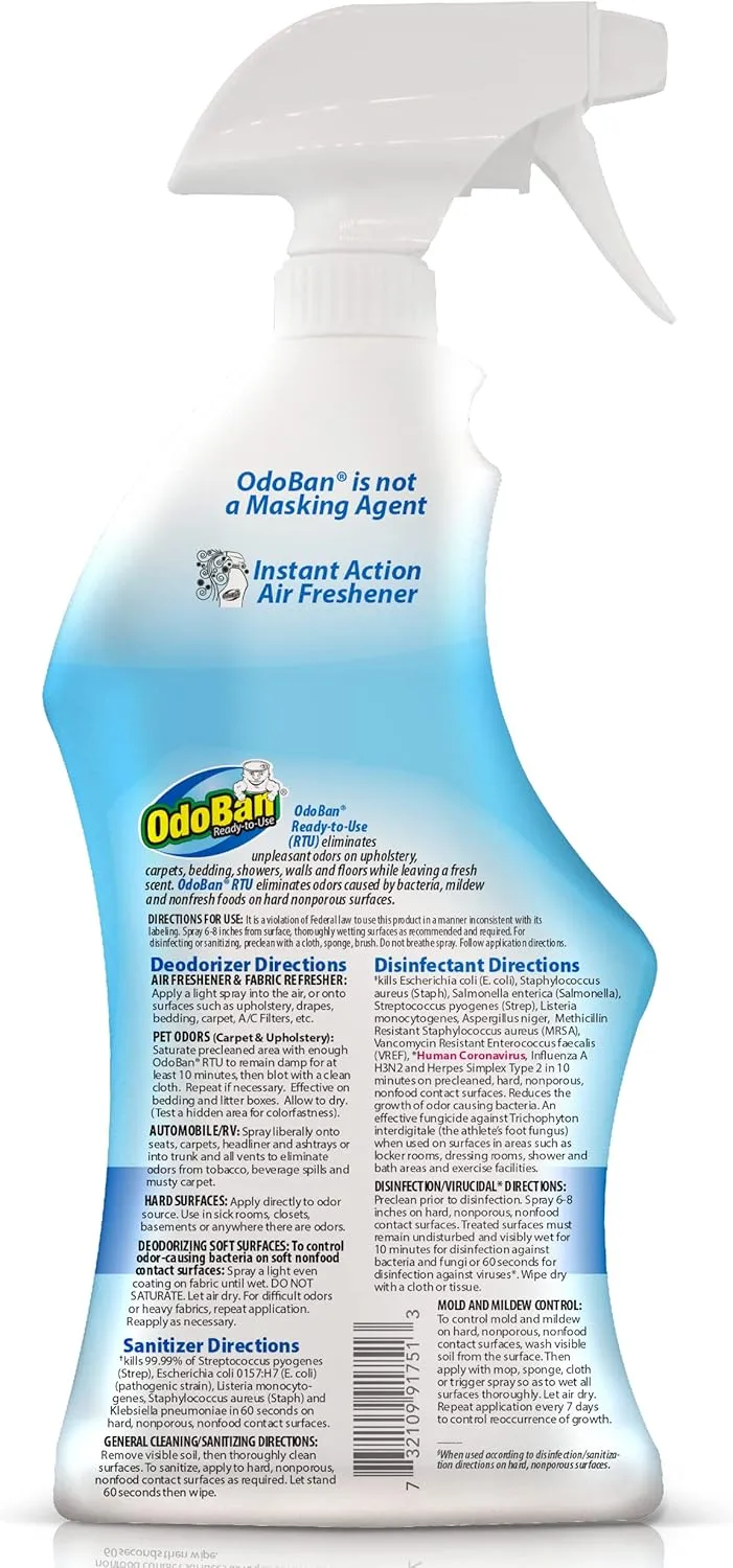 OdoBan Ready-to-Use Disinfectant and Odor Eliminator, Set of 2, 32 oz Spray and 1 Gallon Concentrate, Fresh Linen Scent