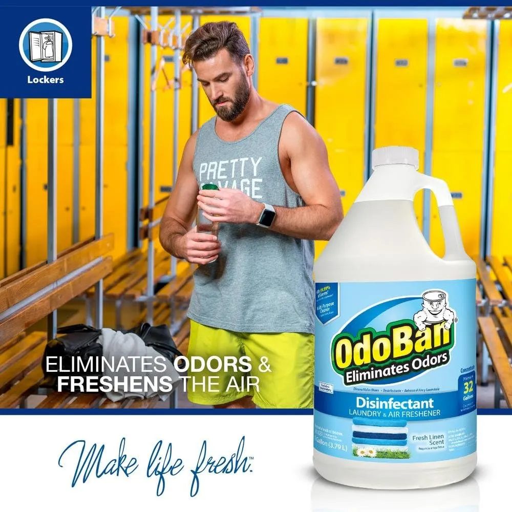 OdoBan Ready-to-Use Disinfectant and Odor Eliminator, Set of 2, 32 oz Spray and 1 Gallon Concentrate, Fresh Linen Scent