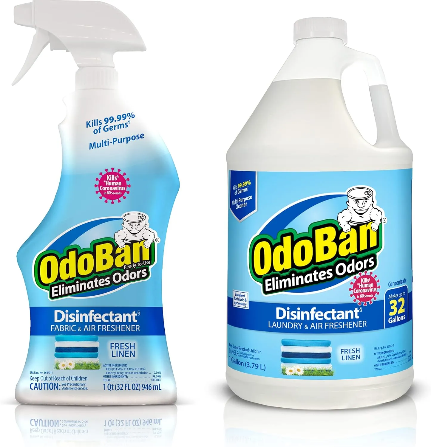 OdoBan Ready-to-Use Disinfectant and Odor Eliminator, Set of 2, 32 oz Spray and 1 Gallon Concentrate, Fresh Linen Scent