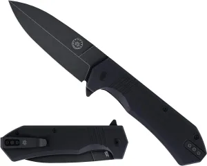 Off-Grid Knives - Stinger XL Folding Knife w. Spear Point Blade, Crucible 154CM Steel, G10 Scales, Deep Carry Clip (Blackwash)