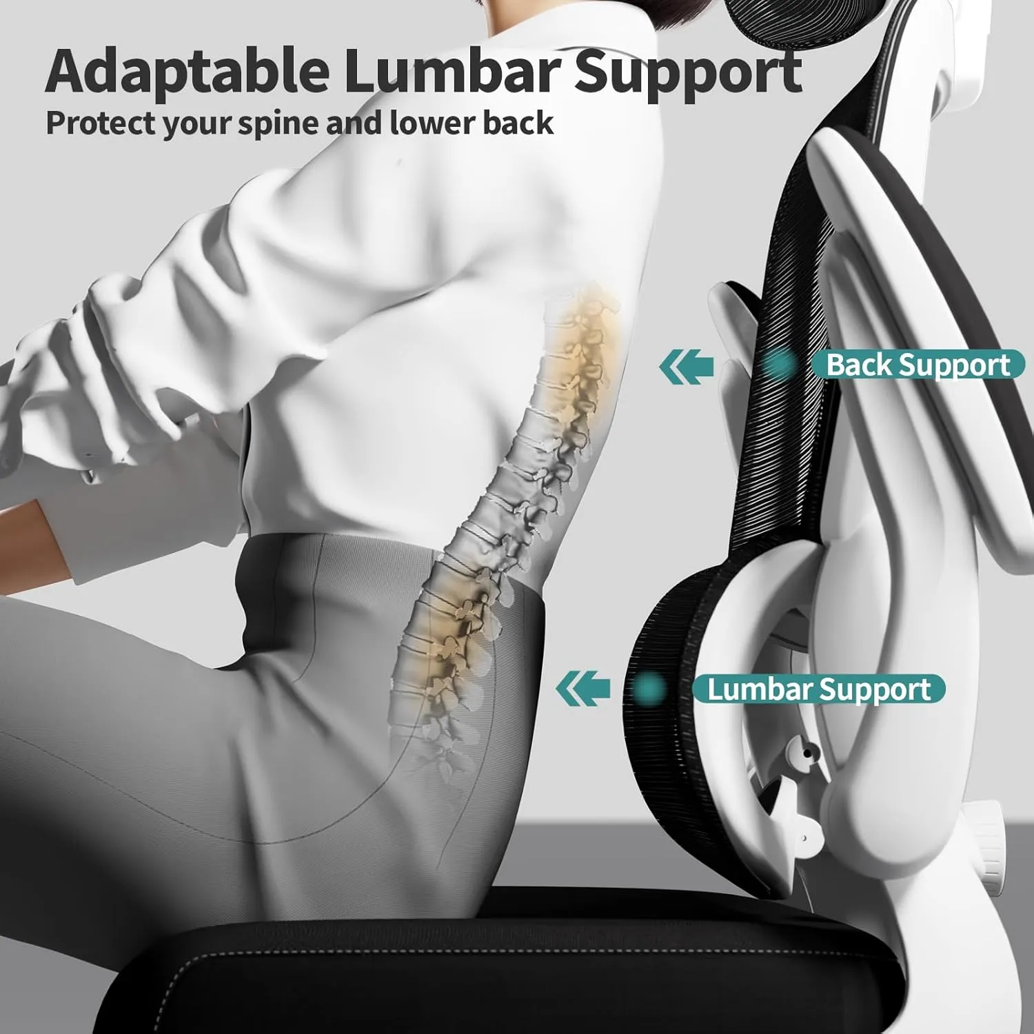 Office Chair Ergonomic Desk Chair, 330 LBS Home Mesh Office Desk Chairs with Wheels, Comfortable Gaming Chair, High Back Office Chair for Long Hours (Black & White)