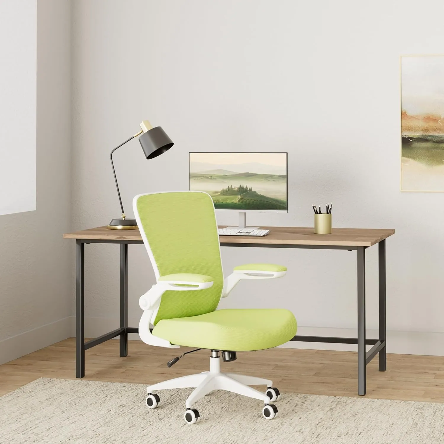 Office Chair, FelixKing Ergonomic Desk Chair Breathable Mesh Chair with Adjustable High Back Lumbar Support Flip-up Armrests, Executive Rolling Swivel Comfy Task Computer Chair for Home Office (Green)