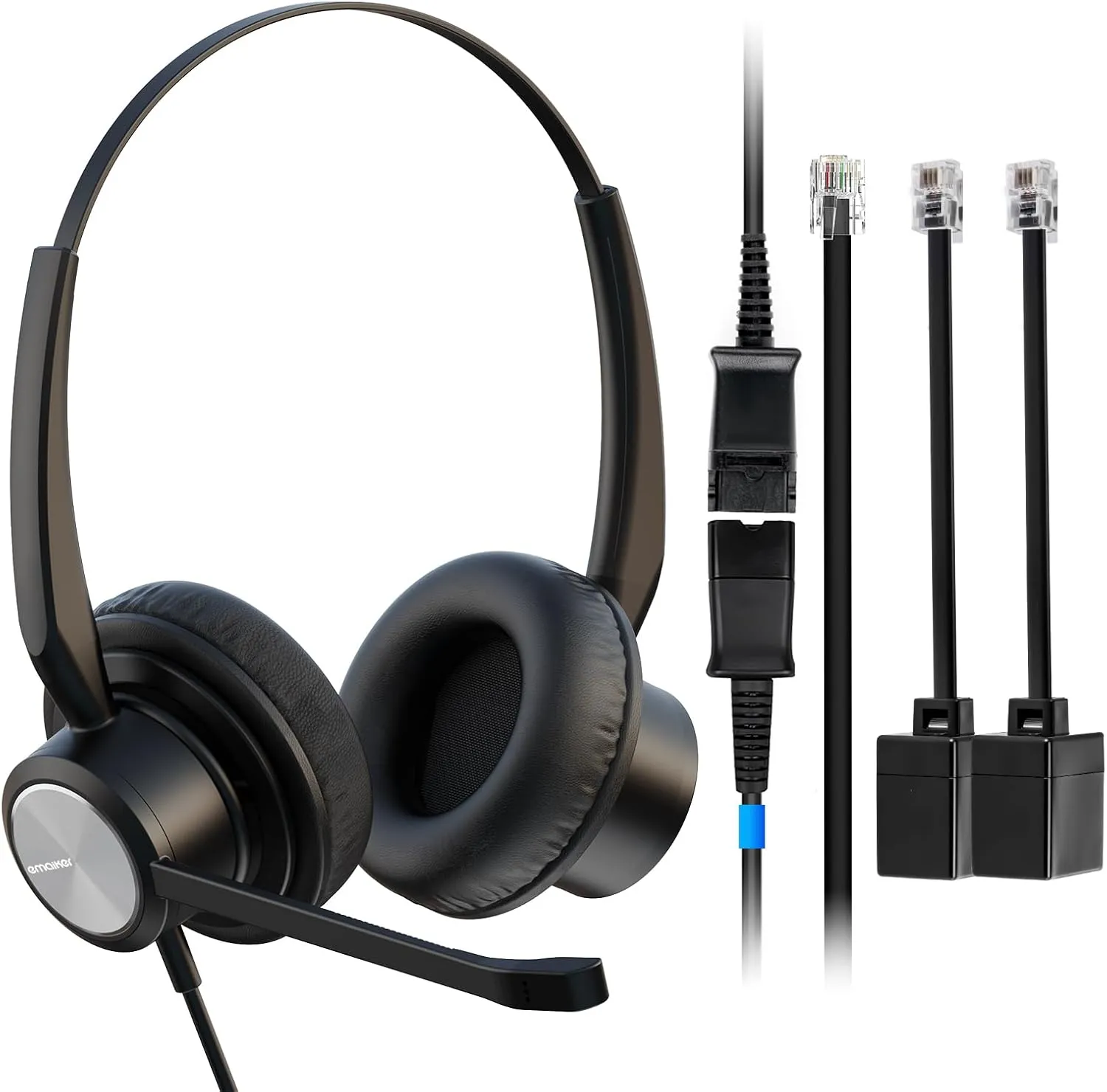 Office Phone Headset 2 Ears RJ9 RJ11 Call Center Telephone Headphone with Noise Cancelling Microphone for Grandstream Sangoma Yealink Snom Landline Phones SIP and IP Phones