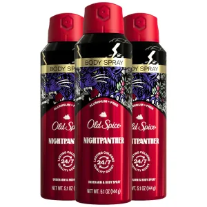 Old Spice Aluminum Free Body Spray for Men, 24/7 Odor Protection, 24/7 Lasting Fragnance & Freshness, Cologne Quality Scent, Nightpanther with Rich Warm Scent, 5.1 oz (Pack of 3)