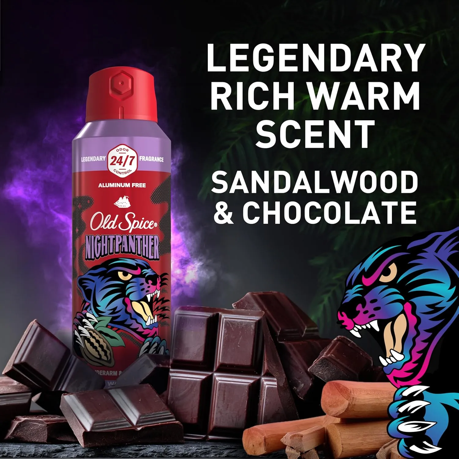 Old Spice Aluminum Free Body Spray for Men, 24/7 Odor Protection, 24/7 Lasting Fragnance & Freshness, Cologne Quality Scent, Nightpanther with Rich Warm Scent, 5.1 oz (Pack of 3)