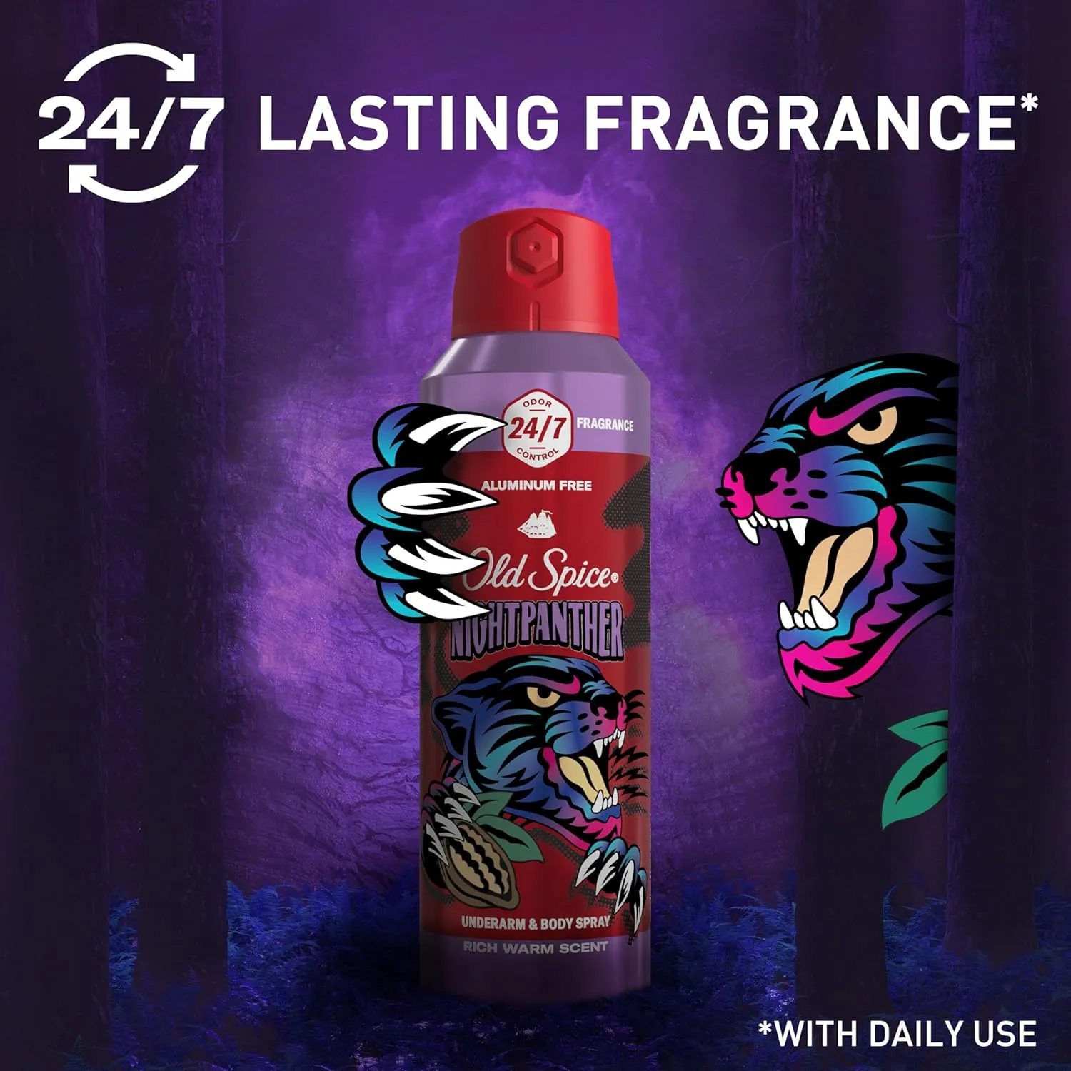 Old Spice Aluminum Free Body Spray for Men, 24/7 Odor Protection, 24/7 Lasting Fragnance & Freshness, Cologne Quality Scent, Nightpanther with Rich Warm Scent, 5.1 oz (Pack of 3)