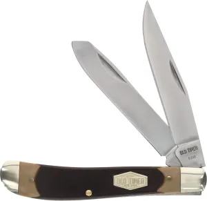 Old Timer 94OT Gunstock Trapper 6.9in S.S. Traditional Folding Knife with 3in Clip Point Blade and Sawcut Handle for Outdoor, Hunting, Camping and EDC