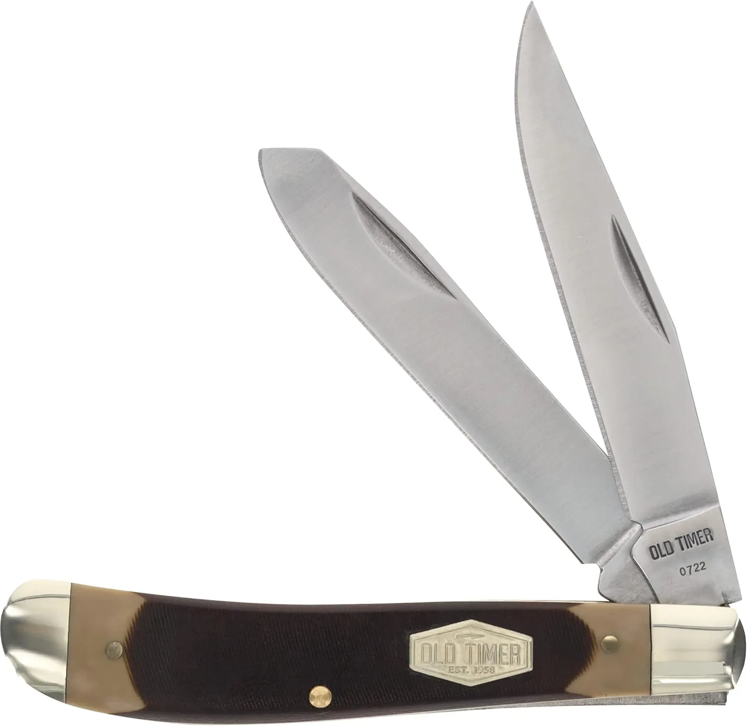 Old Timer 94OT Gunstock Trapper 6.9in S.S. Traditional Folding Knife with 3in Clip Point Blade and Sawcut Handle for Outdoor, Hunting, Camping and EDC
