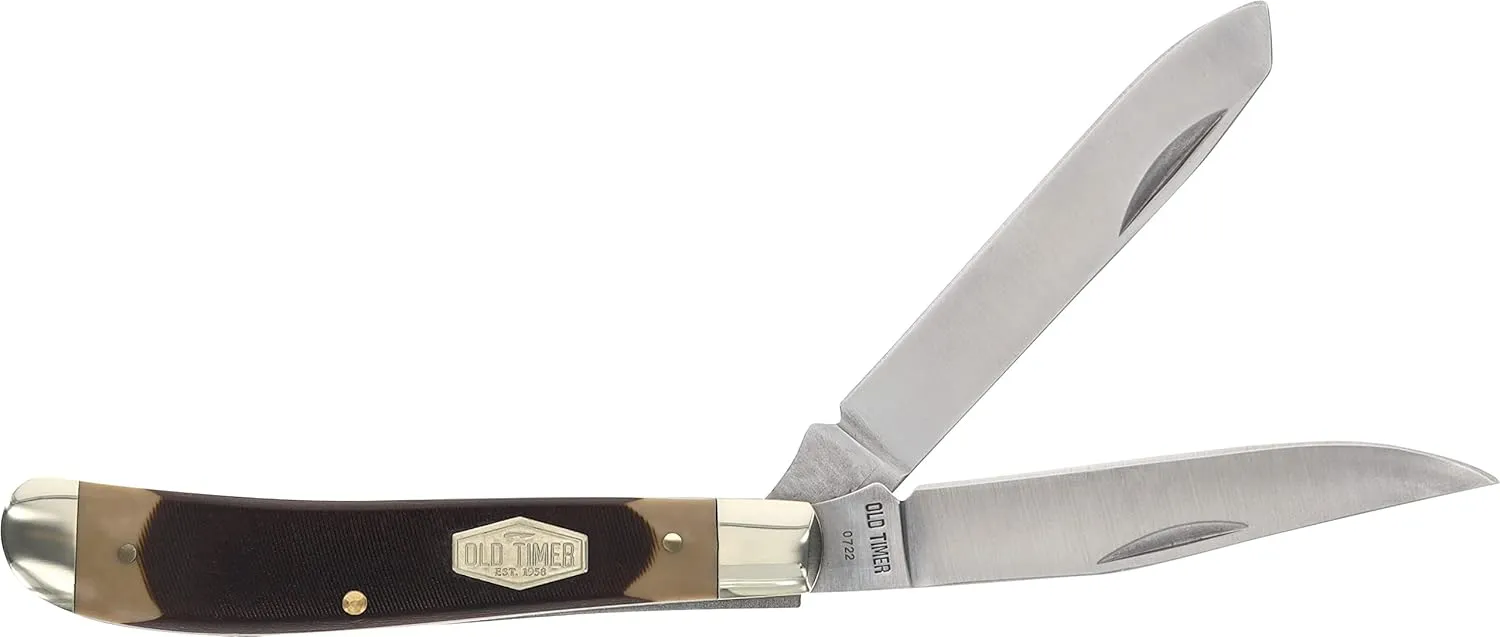 Old Timer 94OT Gunstock Trapper 6.9in S.S. Traditional Folding Knife with 3in Clip Point Blade and Sawcut Handle for Outdoor, Hunting, Camping and EDC