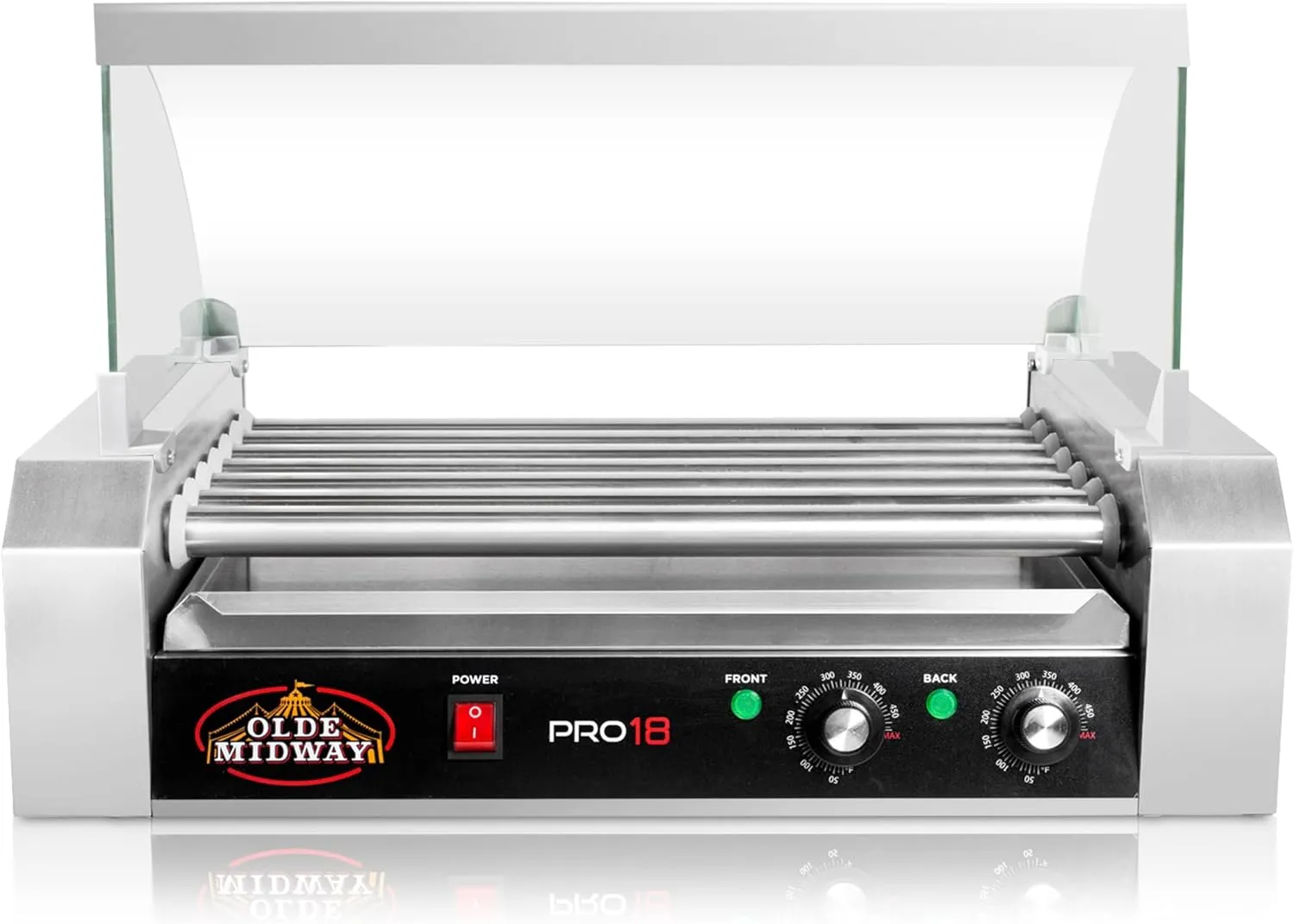 Olde Midway Electric 18 Hot Dog 7 Roller Grill Cooker Machine with Cover 900-Watt - Commercial Grade