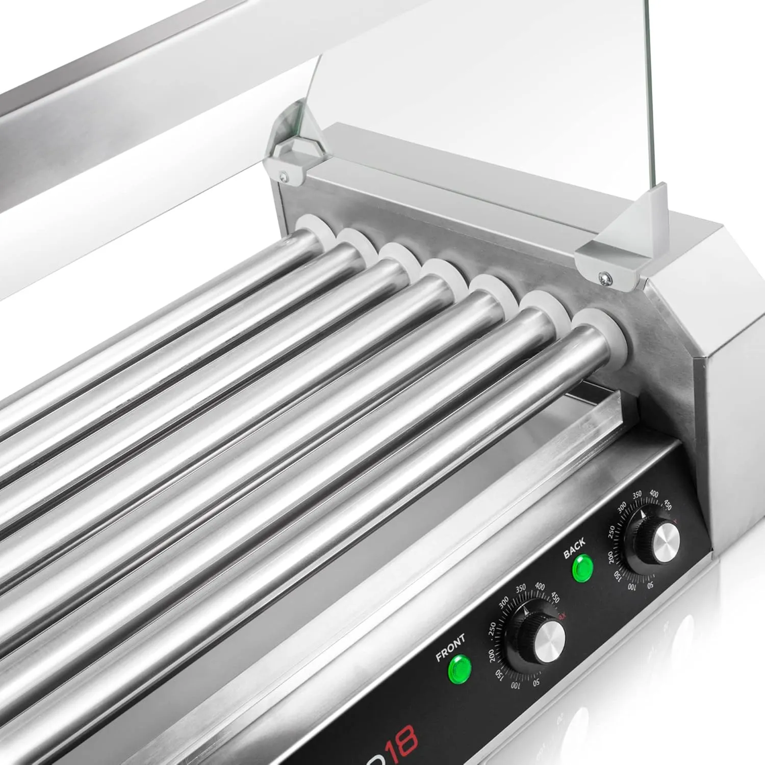 Olde Midway Electric 18 Hot Dog 7 Roller Grill Cooker Machine with Cover 900-Watt - Commercial Grade