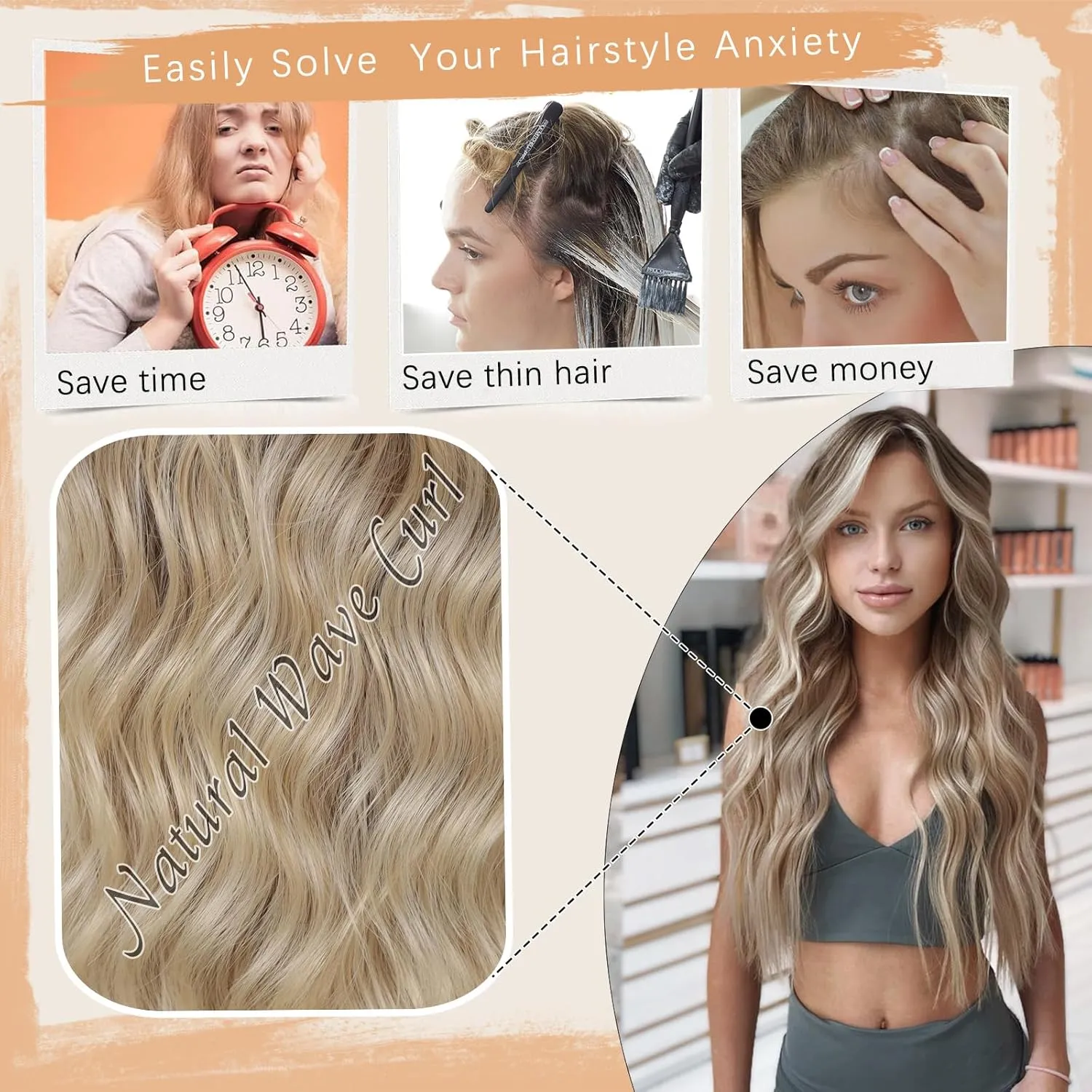 Ombre Blonde Wigs for Women, Long Blonde Wavy Wig, 26 Inch Middle Part Natural Looking Synthetic Heat Resistant Wig for Daily Party Use