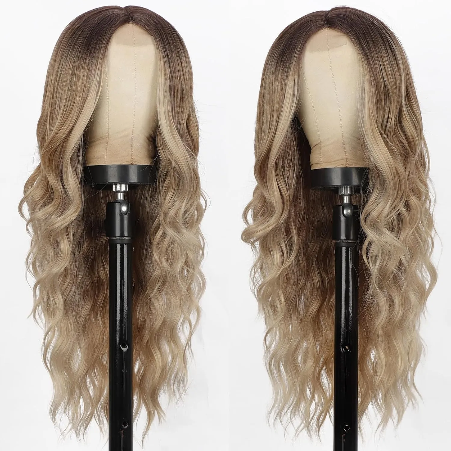 Ombre Blonde Wigs for Women, Long Blonde Wavy Wig, 26 Inch Middle Part Natural Looking Synthetic Heat Resistant Wig for Daily Party Use