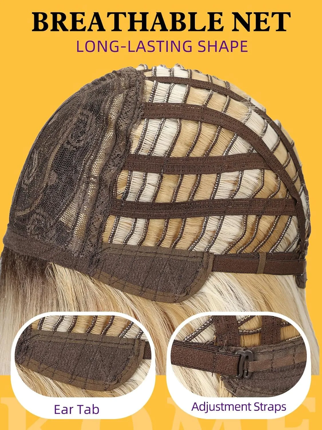 Ombre Blone-Brown Long Layered Straight Wig with Curtain Bangs for Women,Synthetic Heat Resistant Natural Looking Hair Wig for Party Cosplay Dality Use 24IN