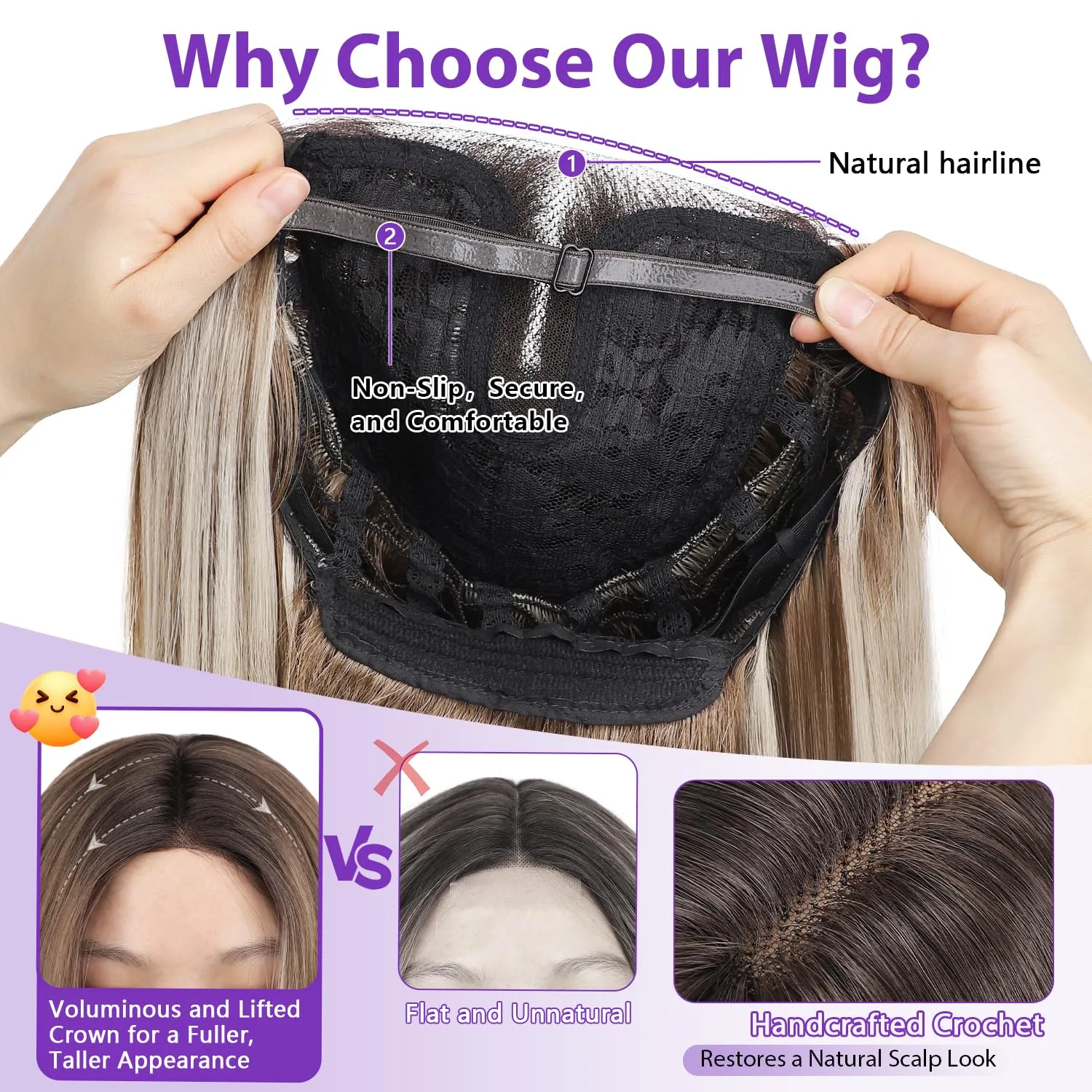 Ombre Gray Brown Glueless Wigs for Women Pre Cut Synthetic Lace Hairline Long Layered Straight Hairstyle 26 Inch