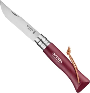 Opinel Colorama Series No. 8 - Stainless Steel Everyday Carry Folding Pocket Knife with Leather Strap, Painted Hornbeam Handles