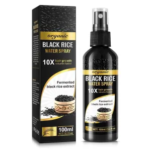 Organic Black Rice Water Spray, Hair Growth Formula with Natural Extracts, 3.2 fl oz, Boost Volume, Reduce Hair Fall, Strengthen Roots – Natural Scalp Treatment Mist for Men & Women