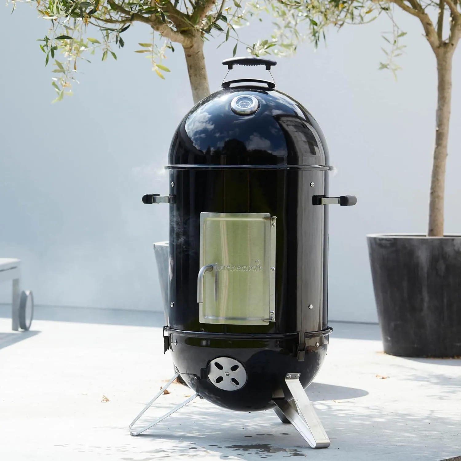 Oskar M Charcoal Smoker Grill with Smoker Hook and Thermometer, for Hot Smoking and Cold Smoking, Black