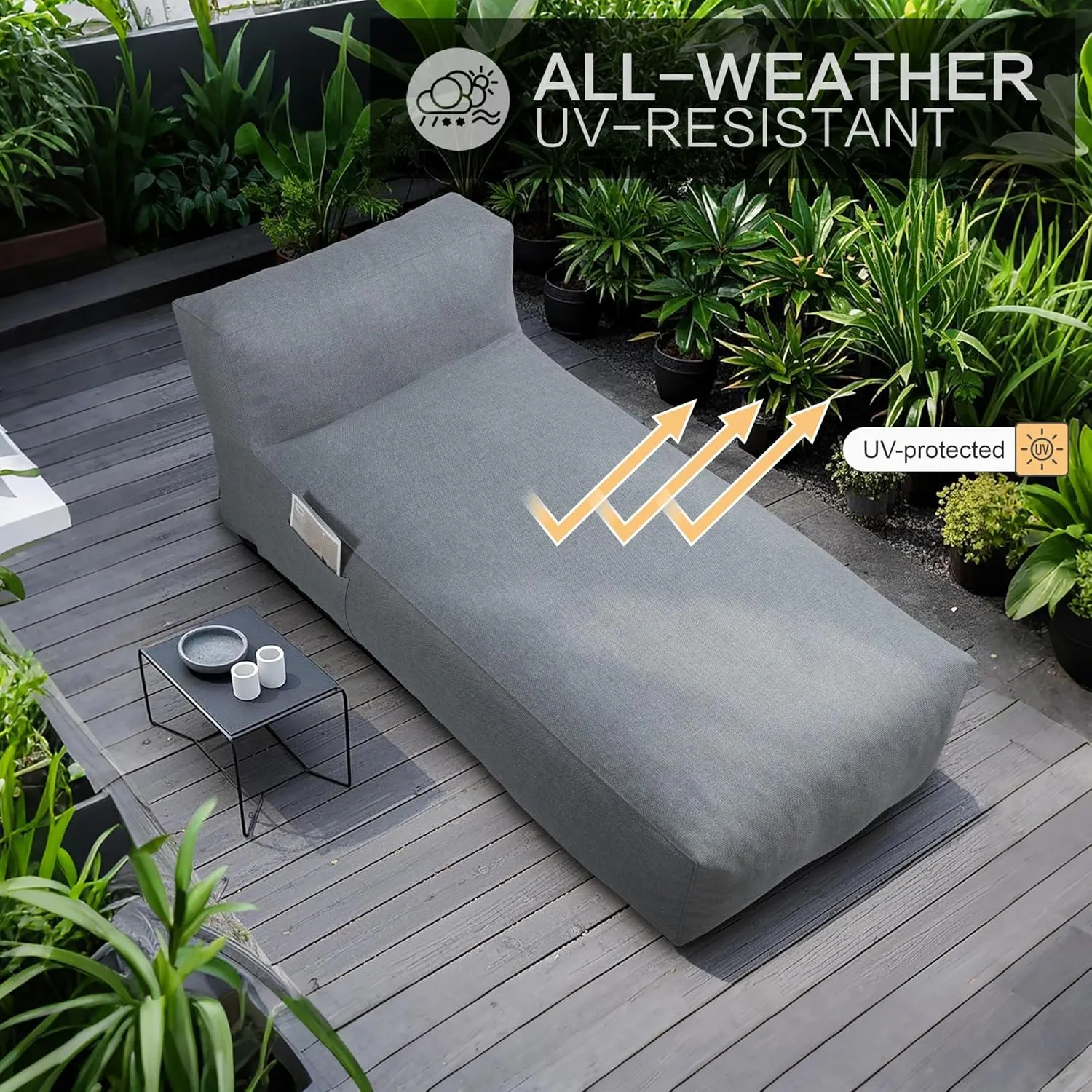 Outdoor Bean Bag Bed Lounger Chair for Pool, Comfy Foam Lazy Patio Sofa Furniture, Water-Resistant Outside Couch, Outdoor Day Beds Sofa for Pool, Patio, Deck (Dark Grey, 70.86 inch)