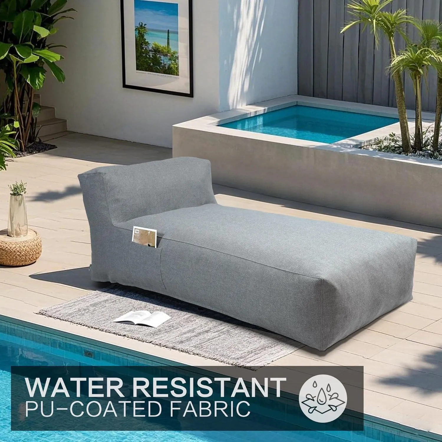 Outdoor Bean Bag Bed Lounger Chair for Pool, Comfy Foam Lazy Patio Sofa Furniture, Water-Resistant Outside Couch, Outdoor Day Beds Sofa for Pool, Patio, Deck (Dark Grey, 70.86 inch)