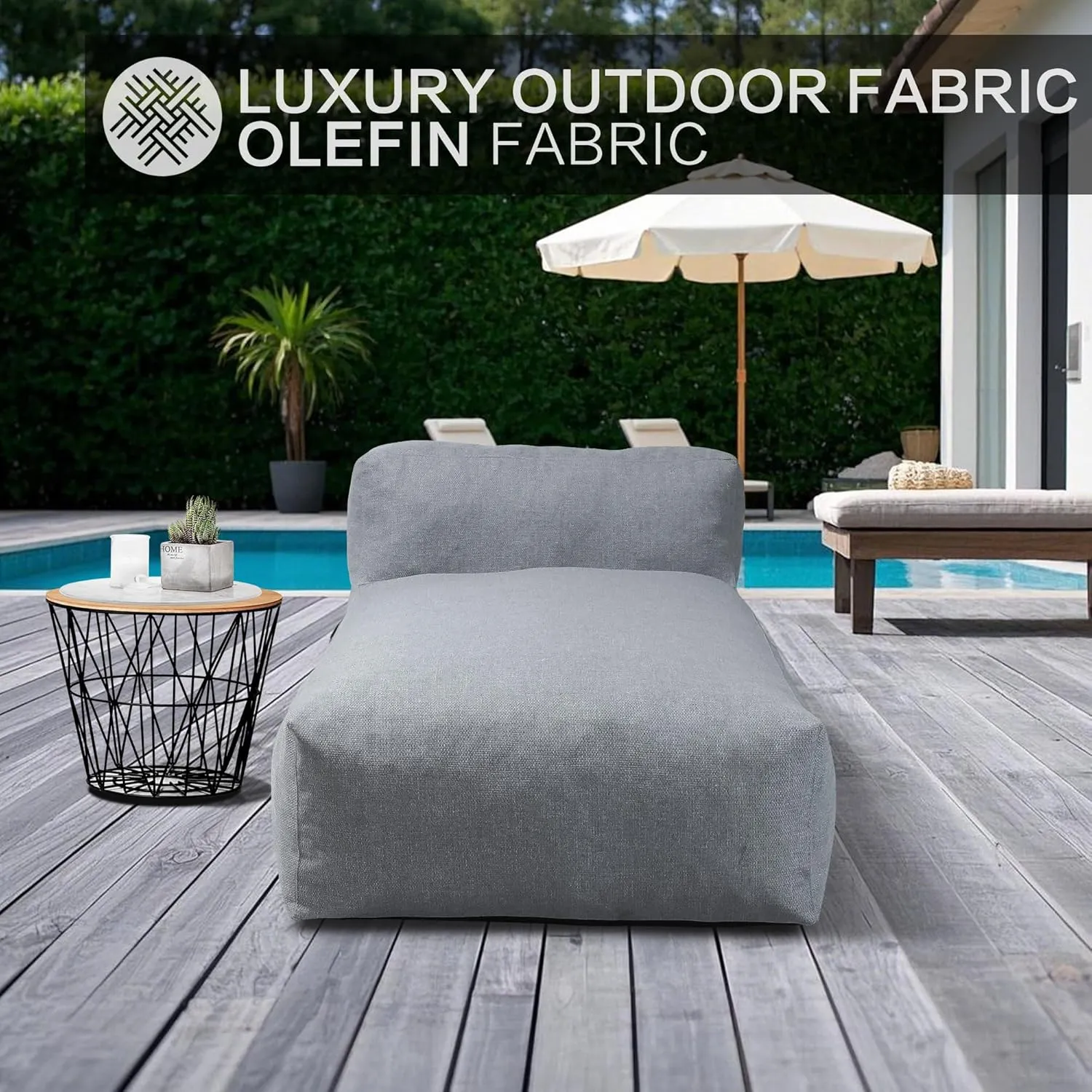 Outdoor Bean Bag Bed Lounger Chair for Pool, Comfy Foam Lazy Patio Sofa Furniture, Water-Resistant Outside Couch, Outdoor Day Beds Sofa for Pool, Patio, Deck (Dark Grey, 70.86 inch)