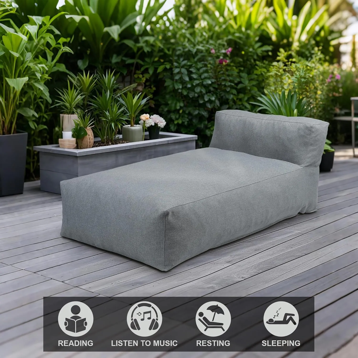 Outdoor Bean Bag Bed Lounger Chair for Pool, Comfy Foam Lazy Patio Sofa Furniture, Water-Resistant Outside Couch, Outdoor Day Beds Sofa for Pool, Patio, Deck (Dark Grey, 70.86 inch)