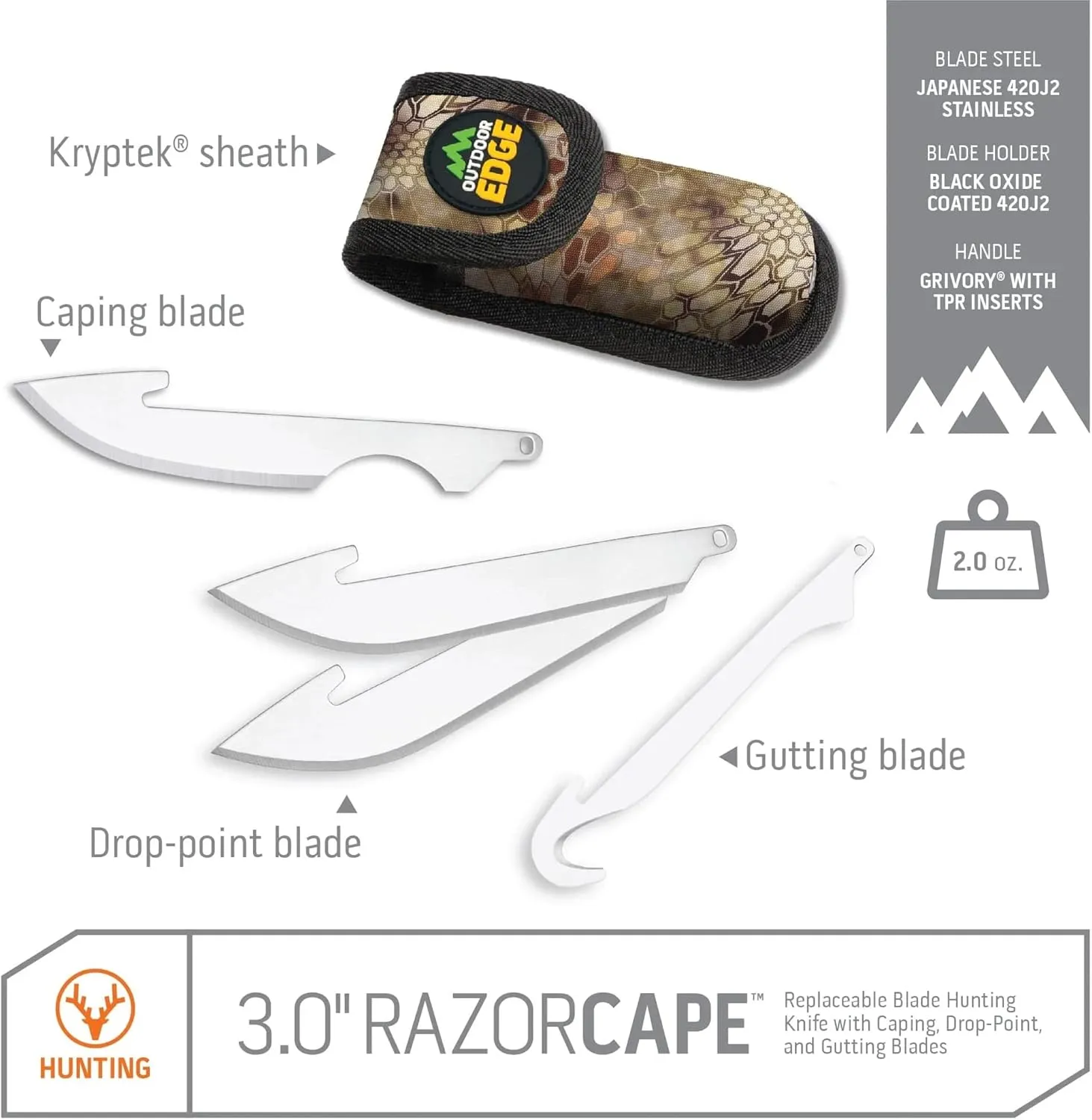 OUTDOOR EDGE 3" RazorCape Pocket Knife with Replaceable Blades and Clip. The Perfect Folding Compact Hunting Knife for Caping & Skinning Deer. (Orange)