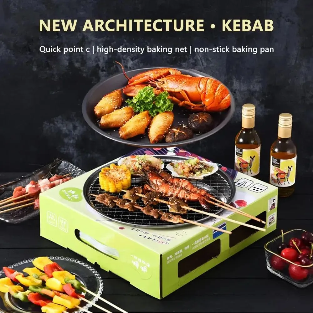 Outdoor Family Dinner Disposable Picnic Portable Barbecue Grill with Plate Clip and Oil Brush Barbecue Plate Without Charcoal