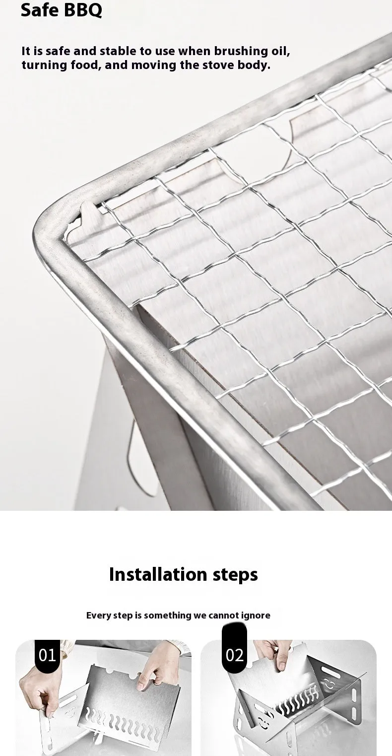 Outdoor Folding BBQ Grill Stainless Steel Convenient Card Type Firewood Mini Barbecue Grill Home
