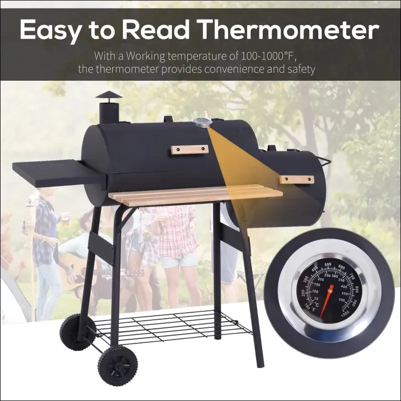 Outsunny 48" steel portable backyard charcoal bbq grill and offset smoker combo with wheels