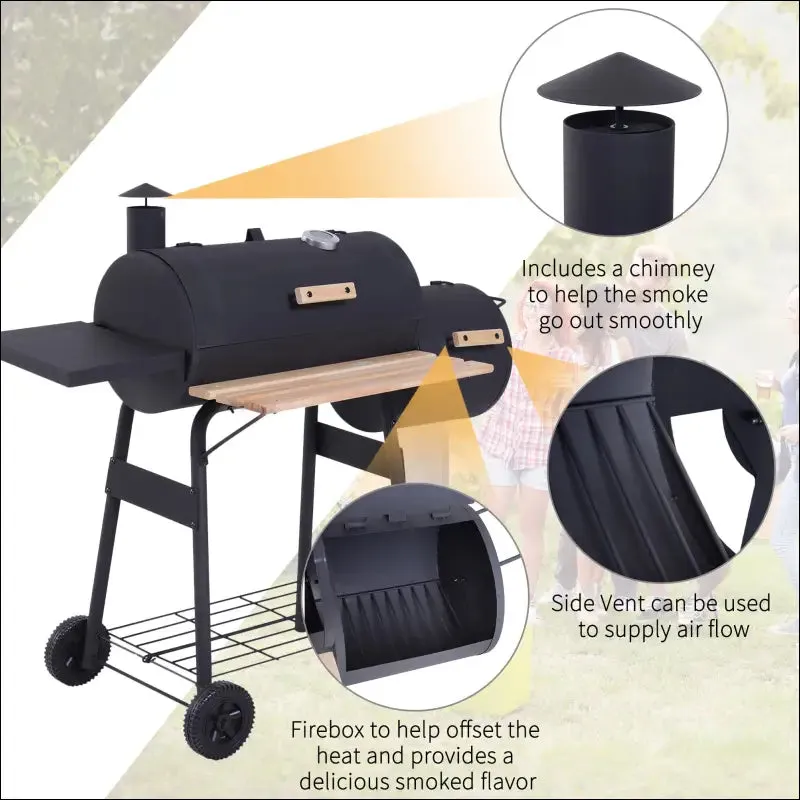 Outsunny 48" steel portable backyard charcoal bbq grill and offset smoker combo with wheels