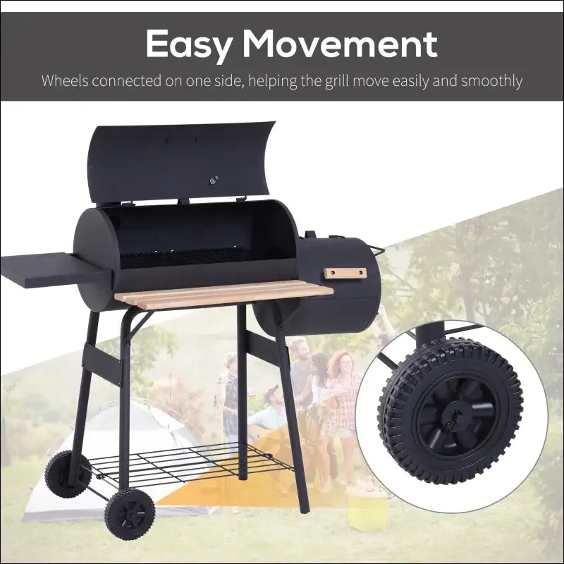 Outsunny 48" steel portable backyard charcoal bbq grill and offset smoker combo with wheels