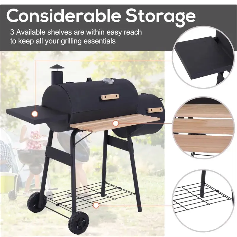 Outsunny 48" steel portable backyard charcoal bbq grill and offset smoker combo with wheels