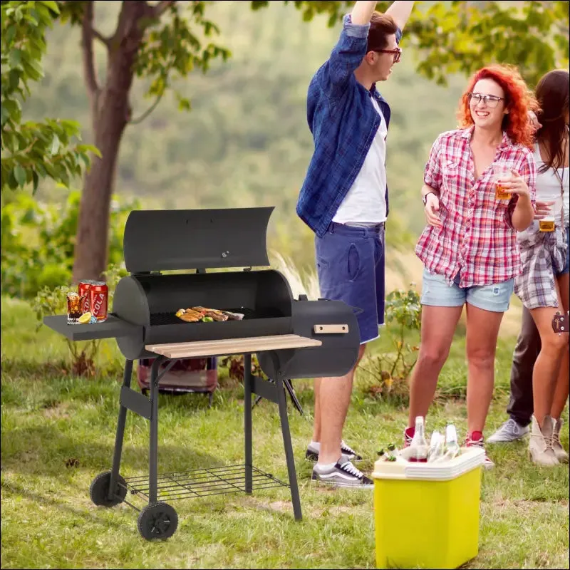 Outsunny 48" steel portable backyard charcoal bbq grill and offset smoker combo with wheels