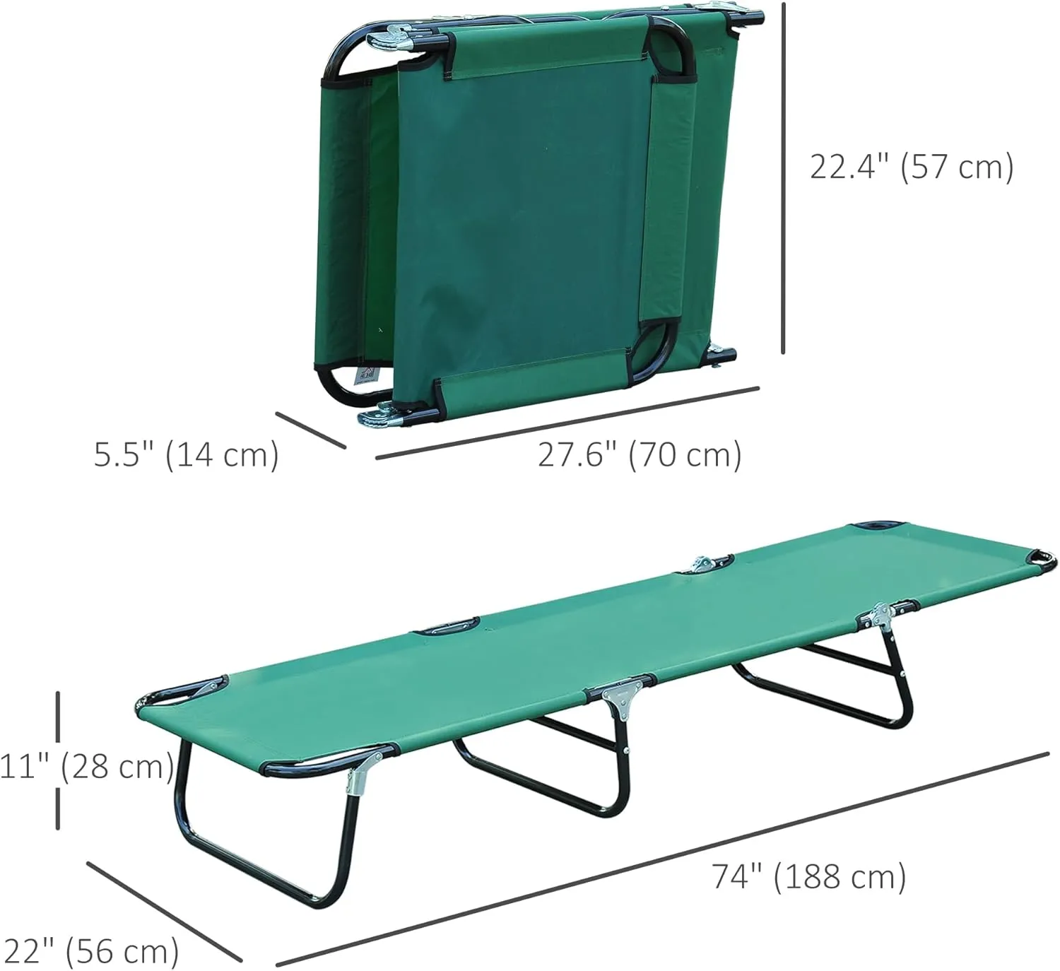 Outsunny Folding Chaise Lounge Pool Chairs, Outdoor Sun Tanning Chairs with 5-Level Reclining Back, Steel Frame for Beach, Yard, Patio, Green