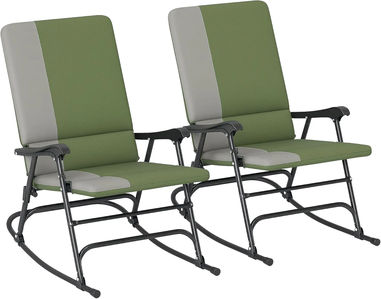 Outsunny Folding Outdoor Rocking Chairs Set of 2, Oversized Outdoor Rocking Camping Chair with 400 lbs. Capacity, Wide Seat, Padded High Back for Patio, Porch, Garden, Dark Green