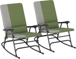 Outsunny Folding Outdoor Rocking Chairs Set of 2, Oversized Outdoor Rocking Camping Chair with 400 lbs. Capacity, Wide Seat, Padded High Back for Patio, Porch, Garden, Dark Green