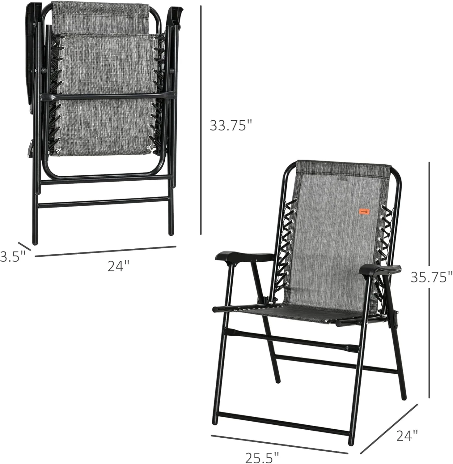 Outsunny Patio Folding Chair, Outdoor Bungee Sling Chair w/Armrests, Portable Lawn Chair for Camping, Garden, Pool, Beach, Backyard, Gray