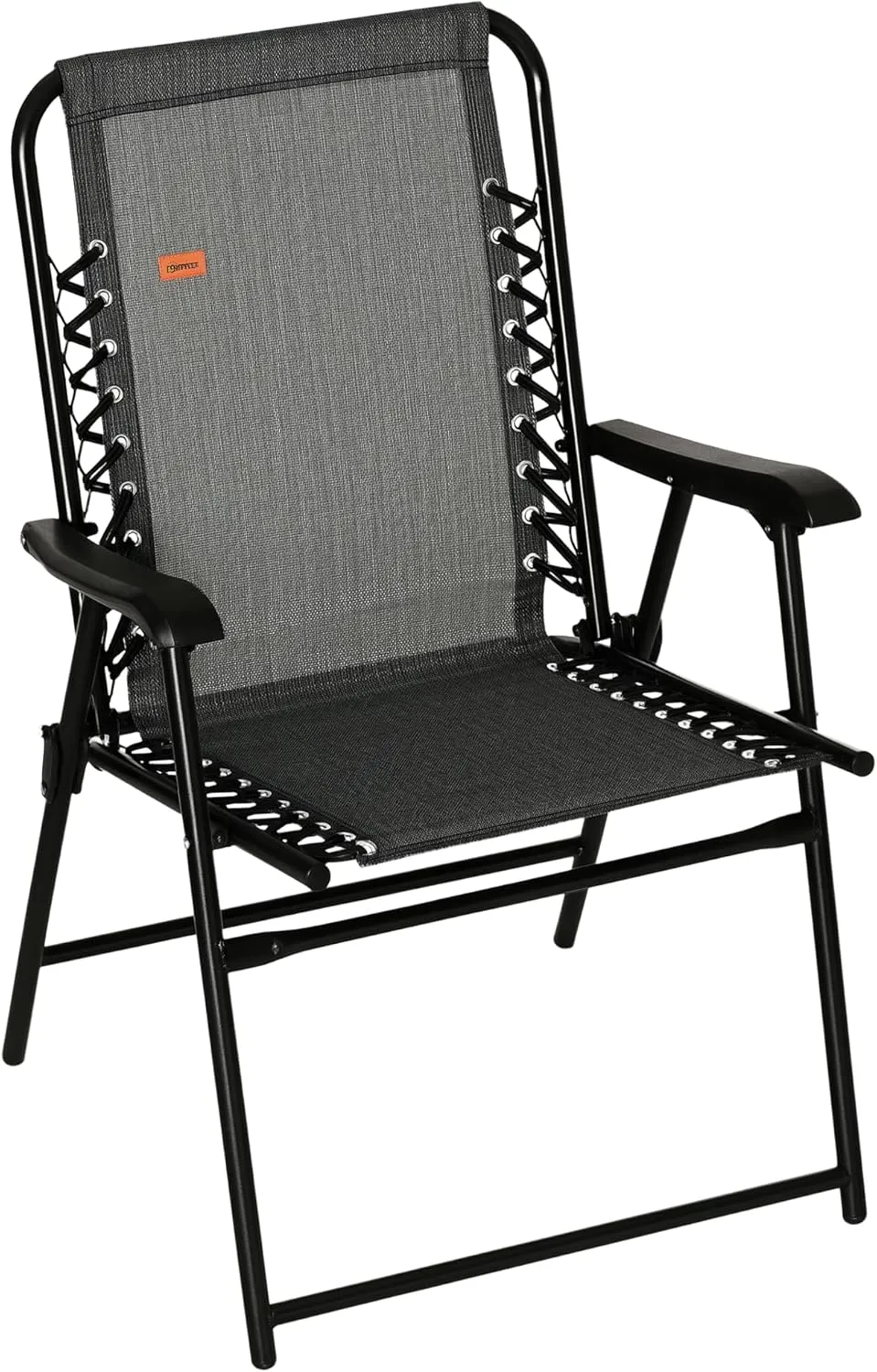 Outsunny Patio Folding Chair, Outdoor Bungee Sling Chair w/Armrests, Portable Lawn Chair for Camping, Garden, Pool, Beach, Backyard, Gray