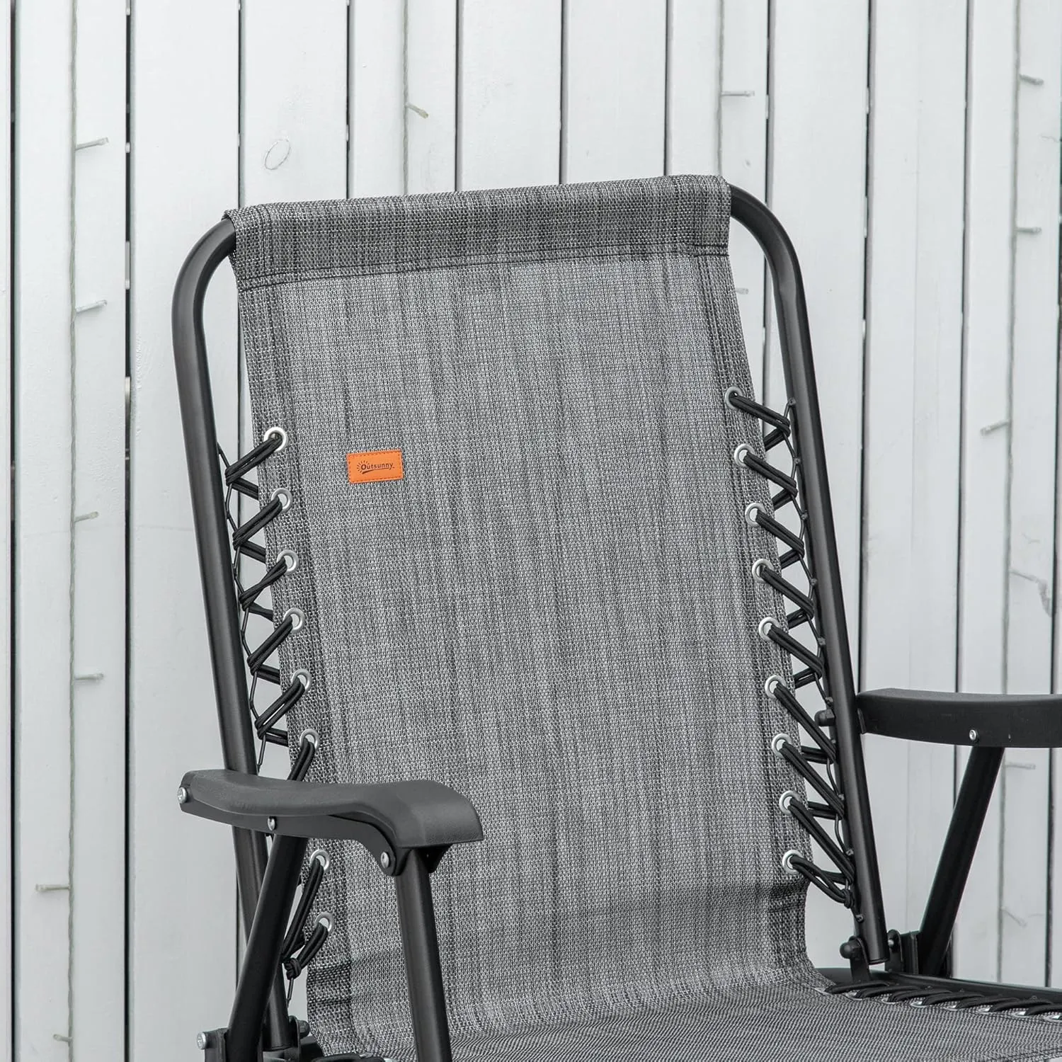 Outsunny Patio Folding Chair, Outdoor Bungee Sling Chair w/Armrests, Portable Lawn Chair for Camping, Garden, Pool, Beach, Backyard, Gray