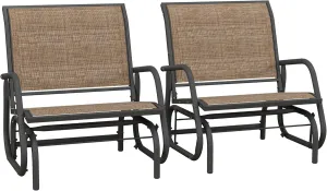 Outsunny Porch Glider Set of 2, Metal Frame Swing Glider Chair with Breathable Mesh Fabric, Curved Armrests and Steel Frame for Garden, Poolside, Backyard, Balcony, Light Mixed Brown
