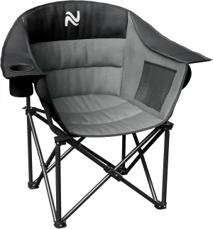 Oversized Padded Camping Chair - Heavy Duty Support 400lbs - Portable Folding Chair with Side Pocket Cup Holder and Carry Bag - Collapsible Outdoor Chairs for Adults Sports Garden Beach Fishing