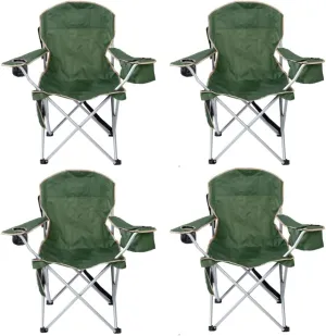 Pack of 4 Portable Lawn Chairs, with Built-in Can Cooler, Storage Pocket, Carry Bag, and Cup Holder, Includes Carry Bag – Olive Green [4-Pack]