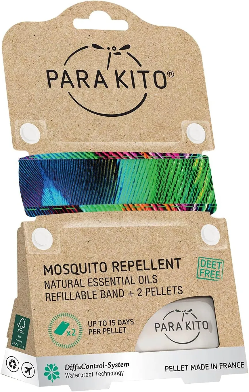PARA'KITO Mosquito Insect & Bug Protection Wristband - Mosquito Stickers & Bug Spray Alternative - Summer Essentials, Beach Accessories, Hiking & Camping Essentials - Natural Essential Oils (Peacock)