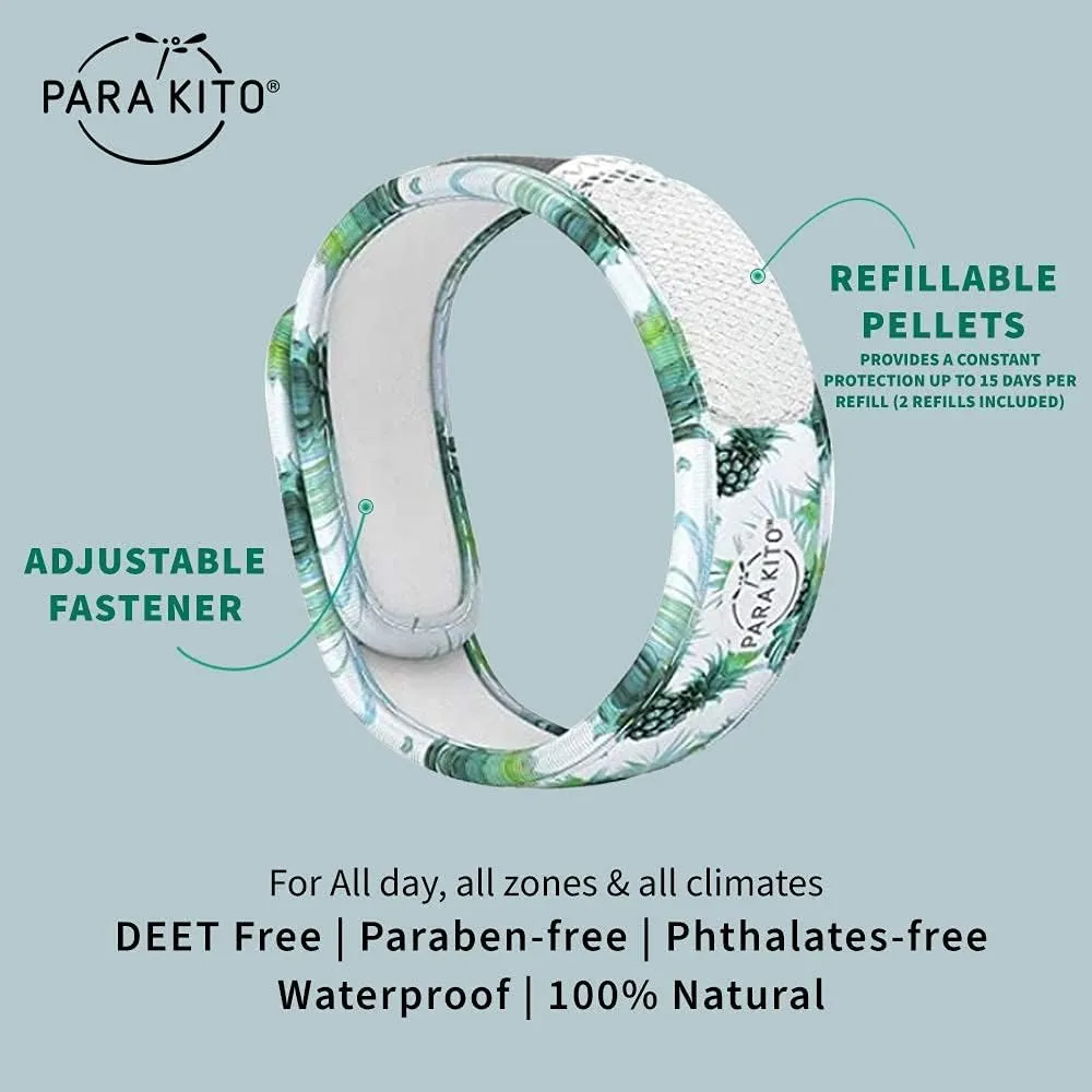 PARA'KITO Mosquito Insect & Bug Protection Wristband - Mosquito Stickers & Bug Spray Alternative - Summer Essentials, Beach Accessories, Hiking & Camping Essentials -Natural Essential Oils (Pineapple)
