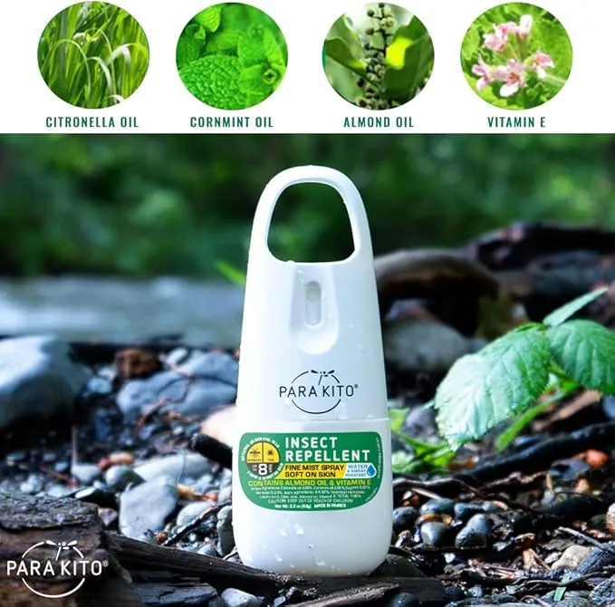 PARAKITO Mosquito, Ticks & Insect Spray- DEET Free, Citronella Essential Oil, Water & Sweat Resistant, Mosquito Bite Protection in Camping, Hiking, Travel Outdoor Activities (2.2oz (3 Pack))