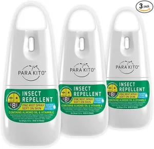 PARAKITO Mosquito, Ticks & Insect Spray- DEET Free, Citronella Essential Oil, Water & Sweat Resistant, Mosquito Bite Protection in Camping, Hiking, Travel Outdoor Activities (2.2oz (3 Pack))